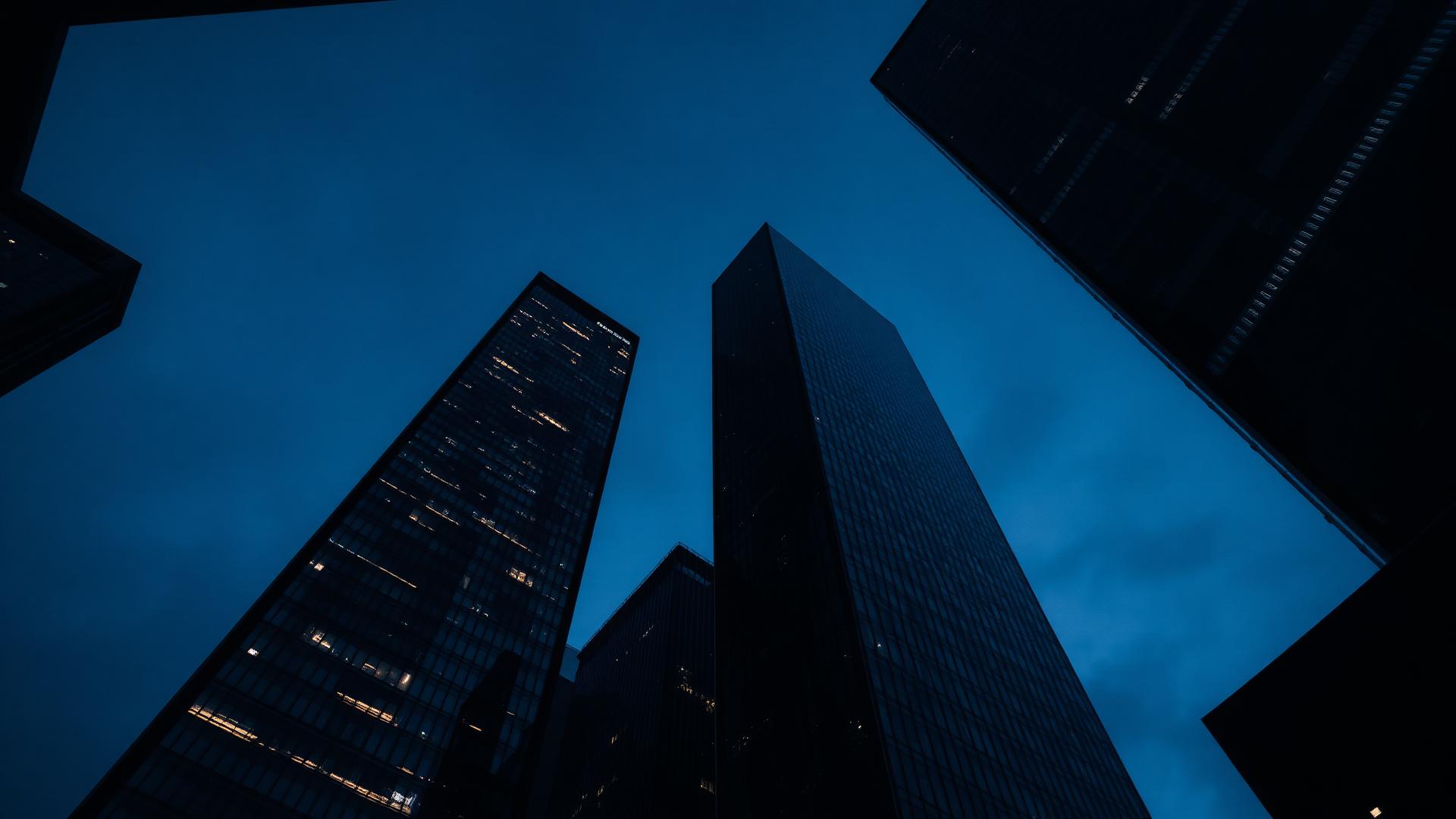 Modern skyscrapers at dusk